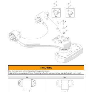May include: An exploded view diagram of a steering sensor assembly. The diagram includes labels for "NEW" and "OLD" sensor components, along with a warning about sensor interchangeability. The text "STEERING SENSOR" and "EXPLODED VIEW" are at the top.