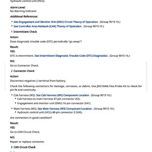 Op de afbeelding: Een pagina uit een handleiding met de titel "002228.09 - No HCU Data / On CAN Bus". De tekst beschrijft stappen voor probleemoplossing voor de hydraulische regeleenheid van een voertuig, inclusief connectorcontroles en circuit tests.