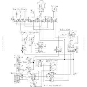 Puede incluir: Un diagrama de circuito el&eacute;ctrico detallado para la soluci&oacute;n de problemas, etiquetado MX352, con componentes como rel&eacute;s, fusibles y un motor de arranque. El diagrama incluye texto y s&iacute;mbolos para varias conexiones el&eacute;ctricas.