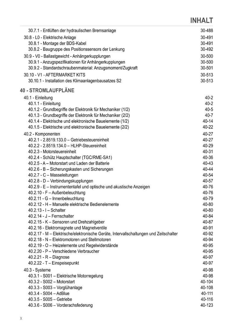 K&ouml;nnte beinhalten: Ein detailliertes Inhaltsverzeichnis aus einem technischen Handbuch, das verschiedene elektrische und mechanische Systeme von Kraftfahrzeugen auflistet. Das Dokument enth&auml;lt Abschnitte zu Stromlaufpl&auml;nen, elektrischen Komponenten und Systemkomponenten.