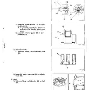May include: Technical diagram with multiple illustrations of mechanical components. Includes diagrams of a nut, bolt, piston assembly, and shaft. Text includes assembly instructions and part numbers. The diagram is in black and white.