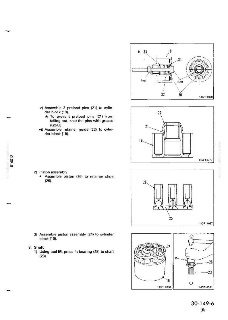 May include: Technical diagram with multiple illustrations of mechanical components. Includes diagrams of a nut, bolt, piston assembly, and shaft. Text includes assembly instructions and part numbers. The diagram is in black and white.