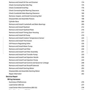 May include: A page from a manual with a list of automotive repair procedures, including engine and electrical system tasks. The text is in black font on a white background, with page numbers on the right.