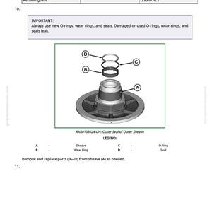 Pu&ograve; includere: Diagramma di componenti meccanici, tra cui una puleggia, un anello di usura e o-ring. L'immagine include una tabella con specifiche di coppia e un avvertimento sulla sostituzione di parti usurate.