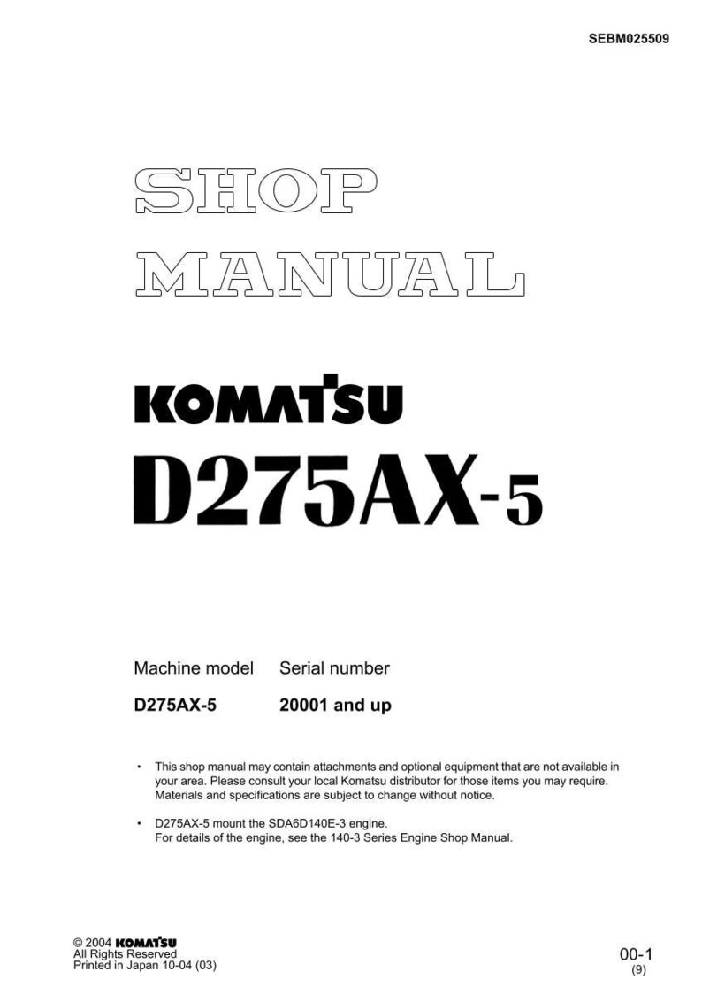 May include: A white shop manual with the text "SHOP MANUAL" in a bold, outlined font. The Komatsu logo and "D275AX-5" are prominently displayed. Includes machine model and serial number information.
