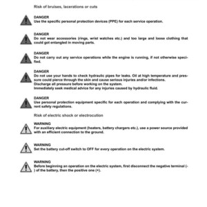 May include: A white document with safety warnings for Argo Tractors. The document lists potential hazards, including cuts, electric shock, and injuries from hydraulic fluid. It provides safety instructions and warnings.