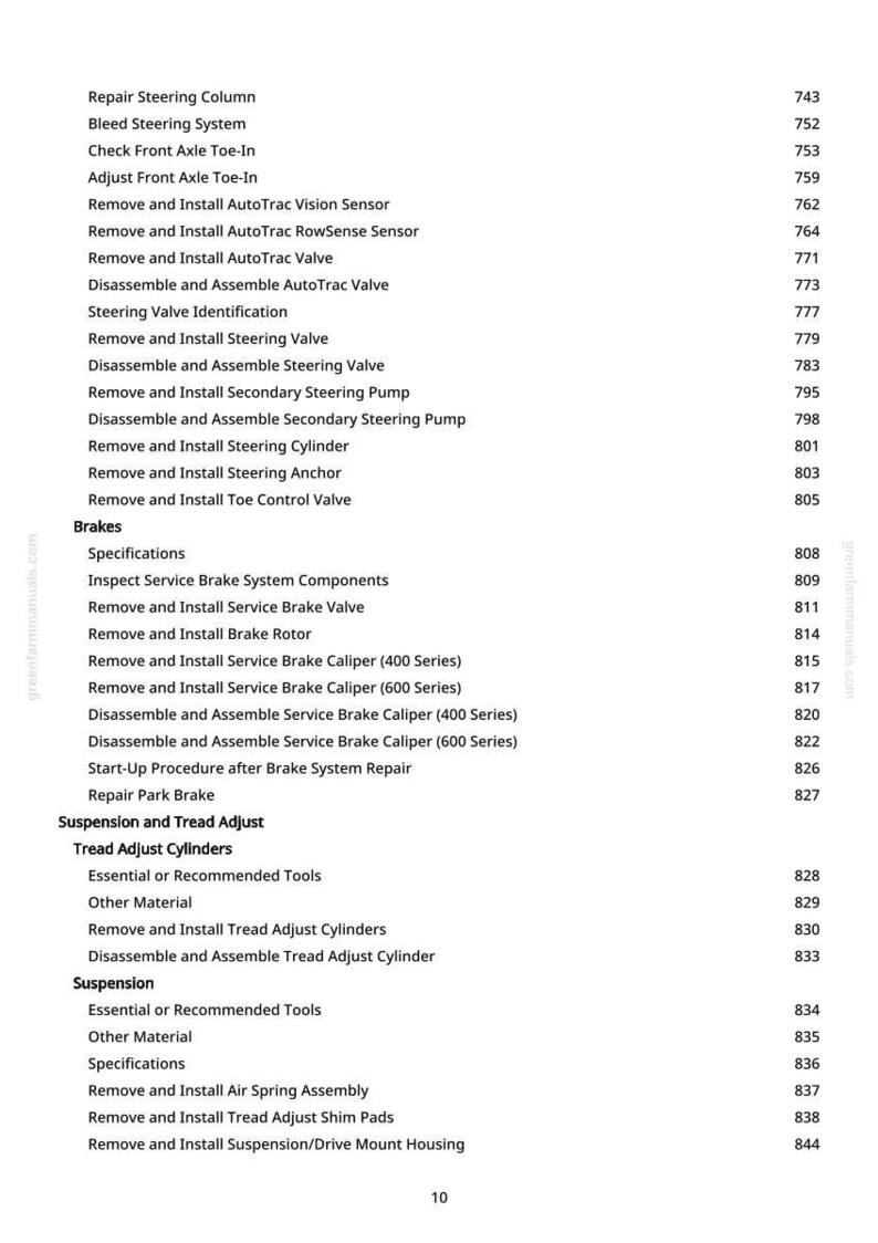 May include: A page from a manual with a list of automotive repair procedures, including steering, brakes, and suspension components. The text is black on a white background, with page numbers on the right.