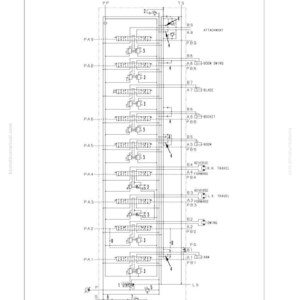 May include: A technical diagram illustrating a hydraulic circuit, detailing the operation of each function and valve. The diagram includes labels and text, such as "Hydraulic circuit diagram and name of valve".