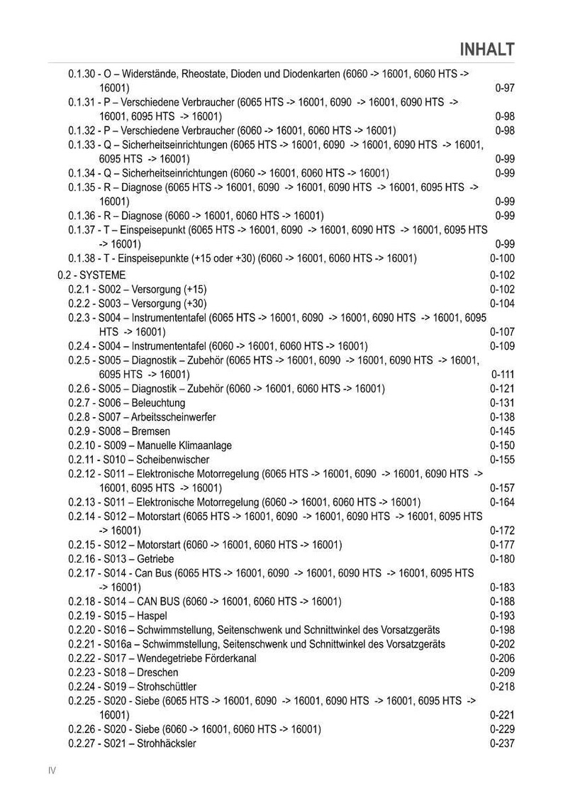 May include: A printed document with a table of contents, listing various technical components and systems. The document includes sections on topics like electrical components, diagnostics, and engine control systems. The text is in German.