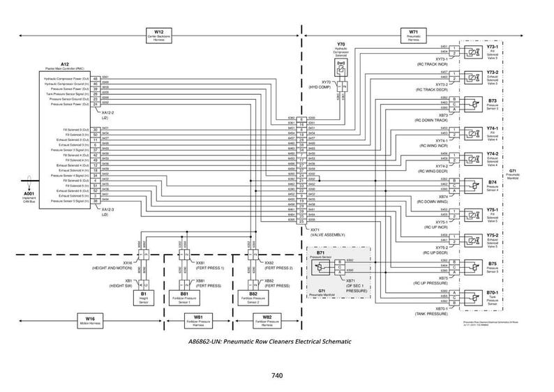 Op de afbeelding: Een gedetailleerd elektrisch schema voor pneumatische rijreinigers, met talrijke gelabelde componenten, draden en connectoren. Het schema bevat tekstlabels en een numerieke sleutel, allemaal in zwart en wit.