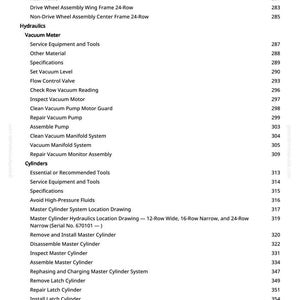 May include: A detailed page from a manual, listing various mechanical components and procedures. The text includes terms like "Vacuum Meter," "Cylinders," and "Master Cylinder System." The page number is 7.