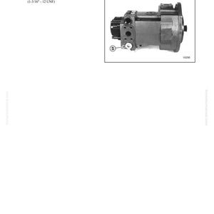 May include: Diagram of an all-wheel-drive pump with the text "TESTING AND ADJUSTING." The image includes a detailed view of the pump, labeled with "S - Charge pump suction port" and measurements in inches. The model number is 15250.