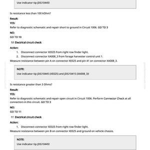 K&ouml;nnte beinhalten: Eine wei&szlig;e Seite mit schwarzem Text, der elektrische Stromkreispr&uuml;fungen detailliert, einschlie&szlig;lich Anweisungen zum Trennen von Steckern und Messen des Widerstands. Der Text enth&auml;lt Notizen mit Indikatorspitzen-Nummern und Ergebnissen wie 'JA' und 'NEIN'.
