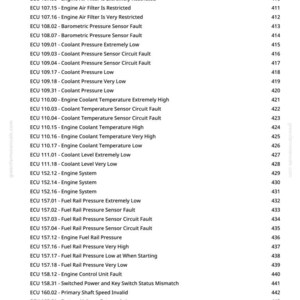 K&ouml;nnte beinhalten: Eine Liste von Motor-Diagnose-Fehlercodes, einschlie&szlig;lich Fehlern der Ansauglufttemperatur, des K&uuml;hlmitteldrucks und des Kraftstoffrail-Drucks. Die Codes werden mit entsprechenden numerischen Kennungen angezeigt.