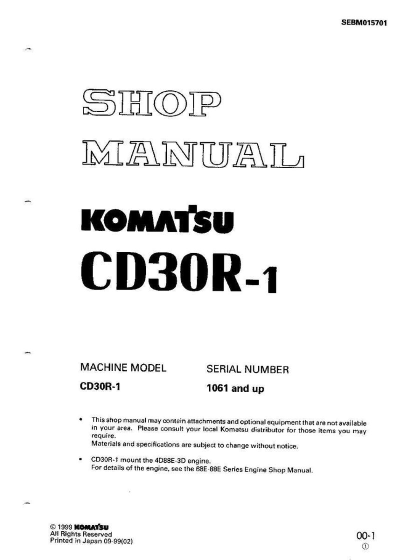 May include: A white shop manual with the text "SHOP MANUAL" and "KOMATSU CD30R-1" in black. The manual includes the machine model CD30R-1 and serial number 1061 and up.