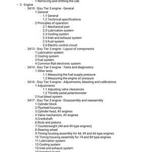 May include: A detailed technical document with a list of engine components and procedures. The document includes sections on engine disassembly, adjustments, and diagnostics. The text is in black font on a white background.