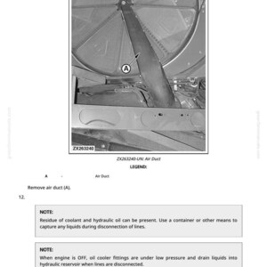 May include: Diagram of an air duct, labeled "A", within a mechanical system. The image includes text instructions and a legend. The air duct is a dark, elongated component connected to a larger, circular structure.