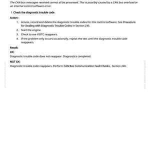 May include: A white page with black text detailing vehicle diagnostic procedures. The text includes instructions for checking diagnostic trouble codes, with sections for 'Action' and 'Result'. The document is titled 'XMC 000639.12 - Vehicle CAN Bus (500 kBd), High Error Rate'.
