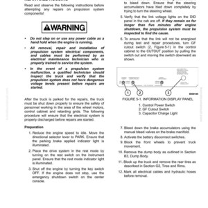 May include: A page from a manual titled "Rear Axle and Wheel Motor." The page includes safety warnings, preparation steps, and instructions for maintenance, with diagrams of control panels and component locations. The text is in black font.