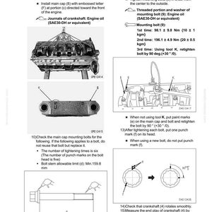 Peut inclure: Diagramme d'instructions de d&eacute;montage et d'assemblage du moteur. Comprend des images de composants de moteur, des sch&eacute;mas et des instructions textuelles. Comprend des mesures en millim&egrave;tres et des sp&eacute;cifications de couple pour les boulons.