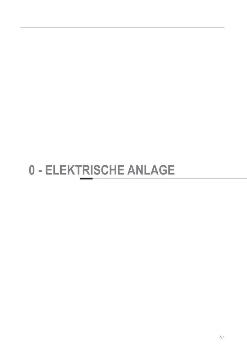 May include: White background with the text "0 - ELEKTRISCHE ANLAGE" in gray. The text is centered and underlined. A small "0-1" is in the bottom right corner.