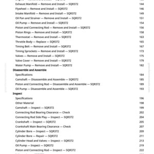 K&ouml;nnte beinhalten: Eine Seite aus einem Handbuch mit Anweisungen zur Motorreparatur. Sie listet Verfahren zum Aus- und Einbau von Motorteilen wie Kurbelwelle und Ventilen auf. Die Seite enth&auml;lt ein Inhaltsverzeichnis und die Seitenzahl 4.