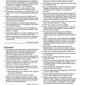 Puede incluir: Una p&aacute;gina de un manual de seguridad titulada "Seguridad". Incluye secciones sobre formaci&oacute;n del operador, funcionamiento seguro y preparaci&oacute;n. El texto es negro sobre fondo blanco.