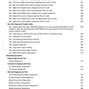 May include: A white page with black text detailing diagnostic trouble codes and observable symptoms. The text includes codes like E61-E96 and 236-253, along with descriptions related to engine and sensor issues.