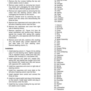 Puede incluir: Un diagrama detallado de un manual, titulado "SERVICIO DE LA COLUMNA DE DIRECCI&Oacute;N", con instrucciones de extracci&oacute;n e instalaci&oacute;n. Incluye una lista de piezas con componentes numerados como "Columna", "Buje" y "Tornillo de cabeza".