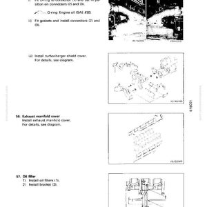 May include: Technical diagram from a manual, showing various engine components. Includes illustrations of an intake connector assembly, exhaust manifold cover, and oil filler. Text includes instructions and part numbers.