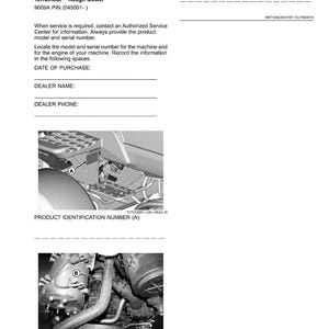 May include: A product identification document for a TerrainCut Rough Mower. The document includes sections for recording identification numbers, the date of purchase, dealer name, and dealer phone. It also shows diagrams of the mower.