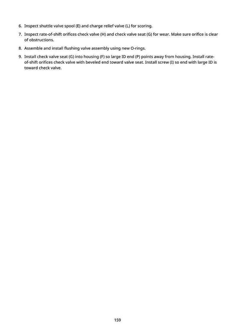 May include: White page with numbered instructions for mechanical inspection. Text includes steps for inspecting valves, seats, and orifices. The number 159 is at the bottom of the page.