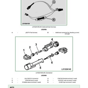 May include: Diagram of a solenoid valve test harness, labeled DFLX14, with detailed illustrations of connectors and terminals. Includes text labels and part numbers for each component, with a note for ordering.