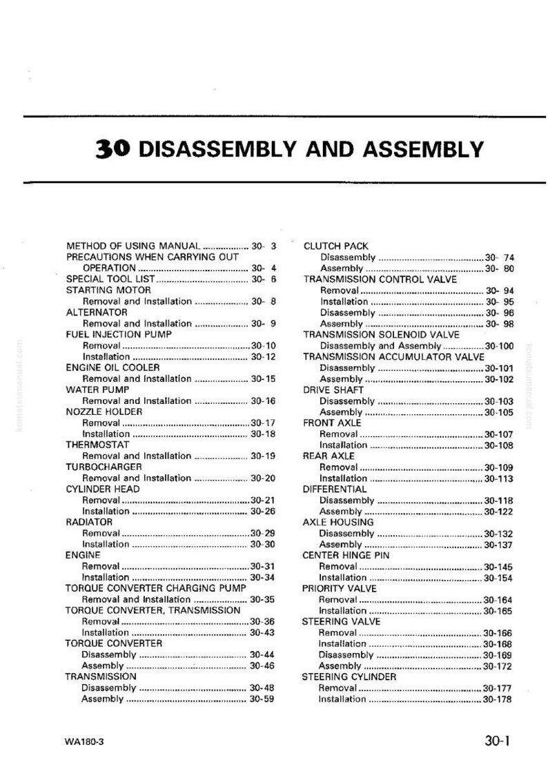 May include: A page from a manual titled "30 DISASSEMBLY AND ASSEMBLY." The text lists various automotive components and procedures, including removal, installation, and disassembly instructions. The page is white with black text.