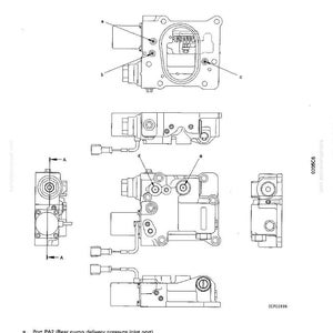 K&ouml;nnte beinhalten: Technische Zeichnung einer TVC LS VALVE mit mehreren Ansichten und Beschriftungen. Enth&auml;lt Portbezeichnungen: PA2, PEN, PA1, PLS und PSIG. Seriennummern f&uuml;r PC200, 200LC-6 und PC220, 220LC-6 sind ebenfalls aufgef&uuml;hrt.