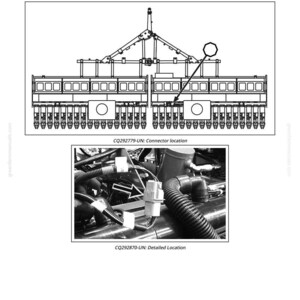 May include: Diagram of the XX20-PM1 Control Unit to Variable Rate Drive Extension Harness Connector. The image includes a detailed view of the connector location and a close-up of the connector itself. The text "CQ292779-UN: Connector location" and "CQ292870-UN: Detailed Location" are included.