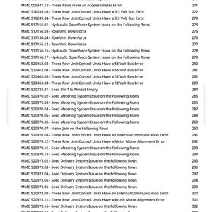 May include: A printed page from a manual detailing various system problems and errors, including CAN Bus communication issues, voltage errors, and seed metering problems. The document is from greentmanuals.com.