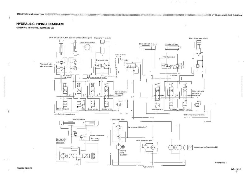 K&ouml;nnte beinhalten: Ein detailliertes hydraulisches Rohrleitungsdiagramm mit Text, Linien und Symbolen. Das Diagramm enth&auml;lt den Titel "HYDRAULIC PIPING DIAGRAM" und weitere technische Informationen. Das Bild ist in Schwarzwei&szlig;.