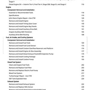 Pu&ograve; includere: Una pagina di manuale con un sommario per la riparazione e la manutenzione del motore. Gli argomenti includono olio motore, rimozione dei componenti, sistemi di alimentazione e sistemi di scarico. I numeri di pagina sono a destra.