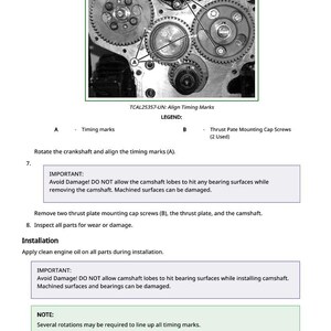 K&ouml;nnte beinhalten: Technische Zeichnung von Motorkomponenten mit Zahnr&auml;dern und Markierungen A und B. Anweisungen umfassen das Ausrichten der Markierungen, das Entfernen von Schrauben und die Inspektion von Teilen. Das Bild ist eine technische Illustration.