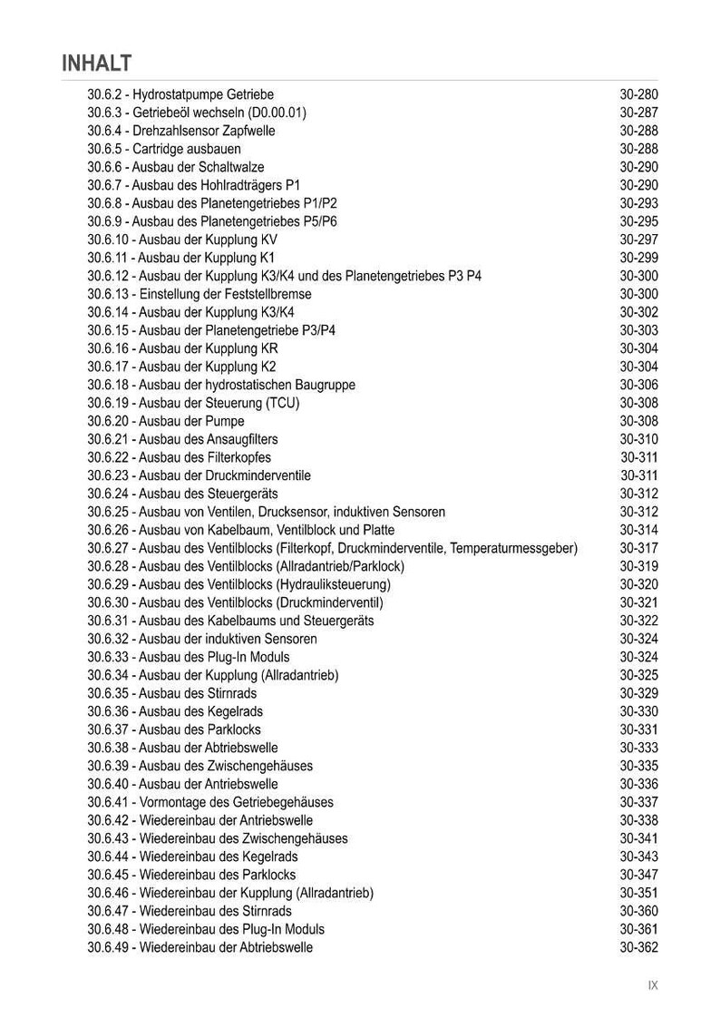Pu&ograve; includere: Un sommario dettagliato in testo nero su sfondo bianco, che elenca vari componenti meccanici e i relativi numeri di pagina. Il documento &egrave; probabilmente un manuale tecnico o una guida.
