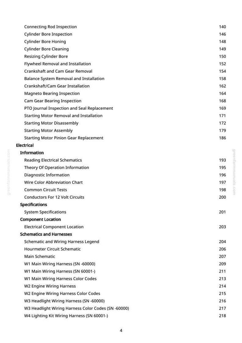 May include: A page from a manual with a list of automotive repair topics, including "Connecting Rod Inspection" and "Cylinder Bore Inspection." The text is black on a white background, with page numbers on the right.