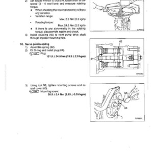 May include: Diagram from a manual showing pump assembly and disassembly instructions. Includes illustrations of tools, components, and torque specifications in Newton meters and kilogram-meters. The text includes measurements in both metric and imperial units.