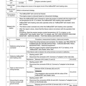 May include: A troubleshooting guide page with the title "FAILURE CODE [CA1684]" and a table detailing failure codes, causes, and procedures. The document includes technical information about engine components and electrical systems.