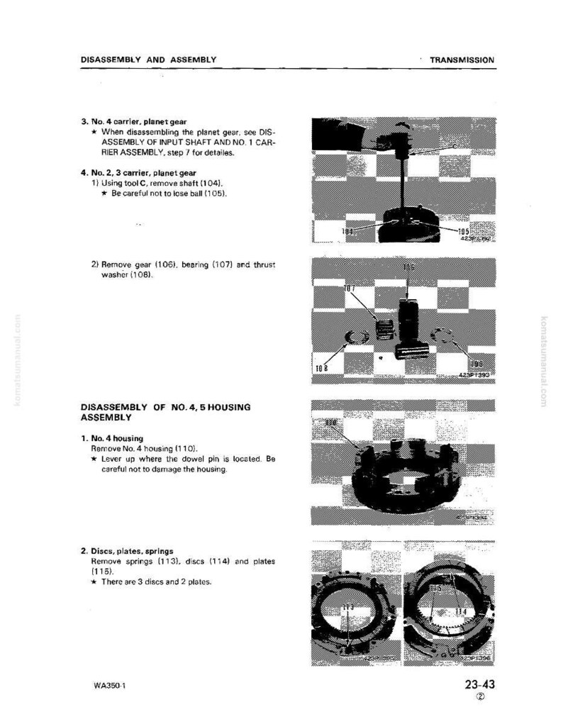 Pode incluir: Um diagrama t&eacute;cnico de um manual que detalha a desmontagem e montagem de componentes mec&acirc;nicos. A imagem inclui pe&ccedil;as rotuladas, diagramas e instru&ccedil;&otilde;es para a manuten&ccedil;&atilde;o da transmiss&atilde;o. O texto inclui "DESMONTAGEM E MONTAGEM" e "TRANSMISS&Atilde;O".