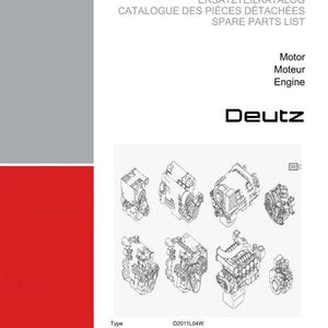 May include: Spare parts list for Weidemann engines. The catalog includes the text "ERSATZTEILKATALOG", "CATALOGUE DES PI&Eacute;CES D&Eacute;TACH&Eacute;ES", and "SPARE PARTS LIST". The image also features the Deutz logo and various engine diagrams.