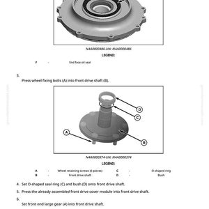 May include: Diagram of automotive parts, including a circular component with an end face oil seal and a front drive shaft with wheel retaining screws and an O-shaped ring. Text labels identify each part.