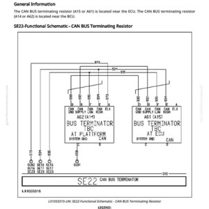 May include: Diagram of a CAN BUS terminating resistor, labeled SE22, with a functional schematic. The diagram includes labels for A14, A15, A61, and A62, along with other components and connection points.