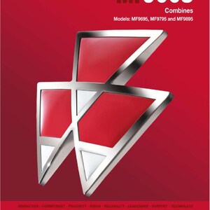 May include: A workshop manual titled "MF9005" with a red and silver logo on a red background. The manual combines models MF9695, MF9795, and MF9895. The Massey Ferguson logo is at the bottom.
