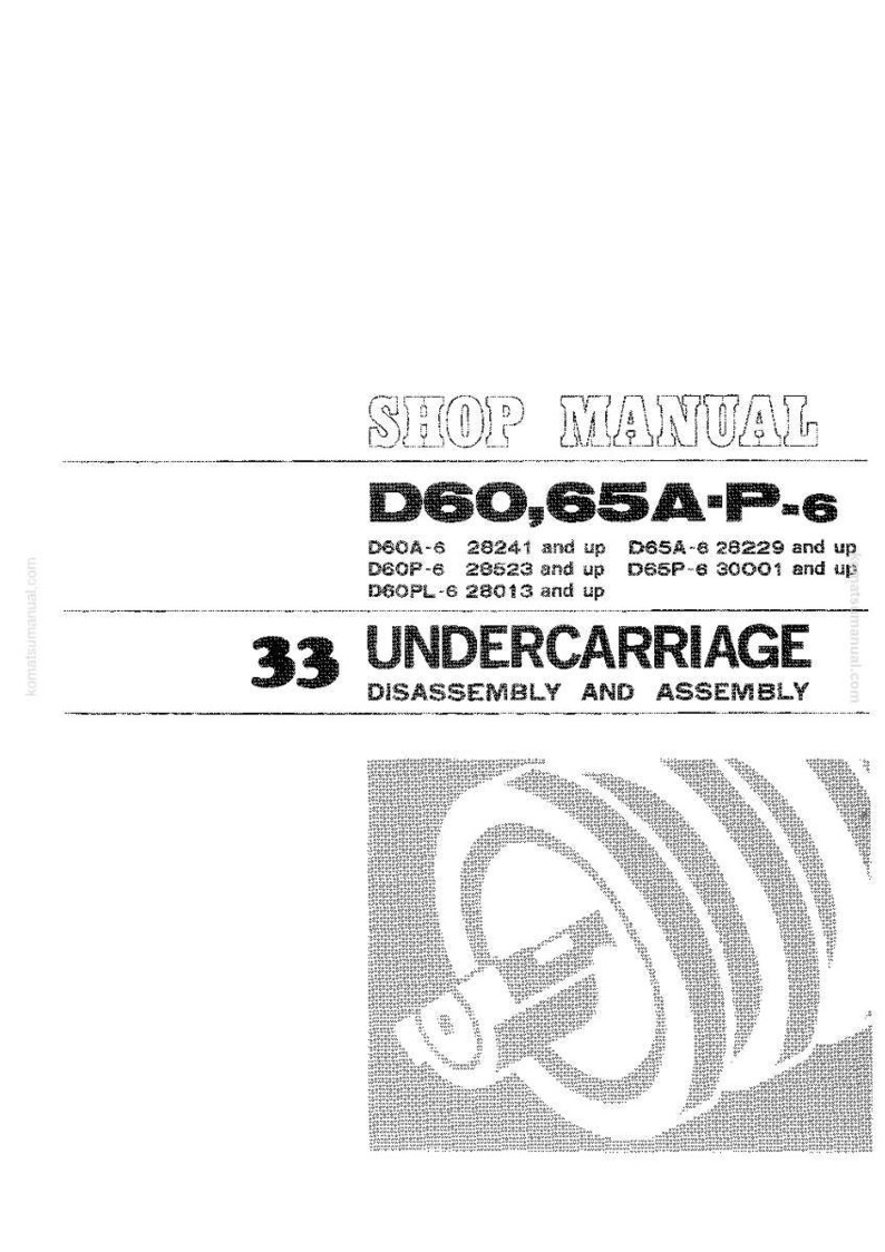May include: Shop manual cover with the text "SHOP MANUAL" and "D60,65A-P-6". Below, it lists model numbers and "33 UNDERCARRIAGE DISASSEMBLY AND ASSEMBLY". An illustration of a mechanical part is at the bottom.